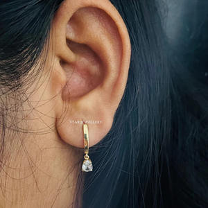 Pendientes de Aro de Oro Rosa Sólido de 14K con Diamantes, Joyería Fina, Regalo - Product Image 5