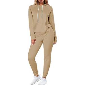 Conjunto de dos piezas transpirable de Invierno para mujer, jersey de manga larga con capucha y pantalones de chándal para correr, conjunto de chándal de salón tejido - Product Image 2