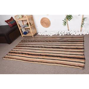 Brown and Beige Rustic Wool Striped <b>Rug</b> 39x64 ft Patchwork <b>Boho</b> Flat Weave Latex Backed for Cozy Home Decor - Product Image 3