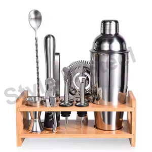 Juego de barra de madera y acero inoxidable de primera calidad Colección de artículos de Bar de diseño clásico con estilo Juego de barra de soporte de madera - Product Image 2