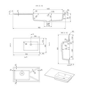Lavabo mural de 90 cm compatible avec robinetterie, avec évier intégré - Product Image 2