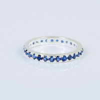 Bague de fiançailles en argent sterling 925, éternité complète, saphir bleu, citrine, cristal, bijoux cadeau pour femmes et filles