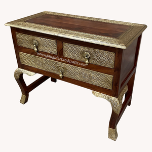 Antiguo Vintage Rústico Natural Muebles Sheesham Madera Tres Cajones Mesita de noche Mesa Muebles para el hogar Fabricante India - Product Image 2