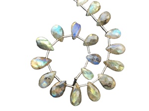 19 pièces de pierres précieuses en Labradorite naturelle à facettes en forme de poire, perles de Briolette bleu Flashy pour la fabrication de bijoux en gros - Product Image 2