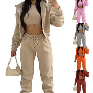 Conjunto de Sudadera con Capucha y Pantalones de Felpa para Mujer, Talla Grande, Cuello Redondo, Estilo Holgado, Color Gris, Sudadera Corta - Product Image 1