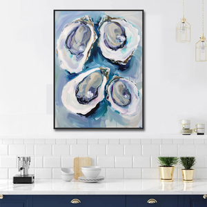 Décoration <span class=keywords><strong>murale</strong></span> de <span class=keywords><strong>cuisine</strong></span>, toile bleue, art moderne côtier, huîtres, impression artistique, affiche, cadres, image, coquillage, art mural - Product Image 2