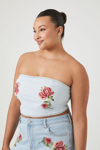 Plus Size Floral Denim Tube <b>Top</b> 2025 Low Price High Quality Breathable Women Denim Jeans Tube <b>Top</b> women's shirt wholesale rate - Product Image 2