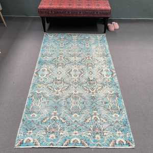 พรมวินเทจตุรกีขนาด 3.6x6.6 ฟุต พรมตกแต่ง พรมขนสัตว์โมร็อกโกสีน้ำเงินขาว - Product Image 1