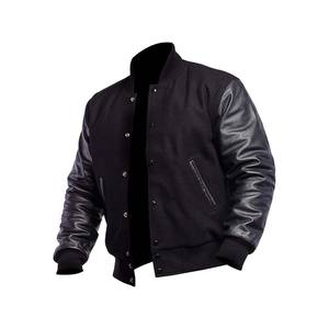 Chaqueta Universitaria Negra de Cuero y Lana para Hombre, Modelo RBUS-346 - Product Image 3