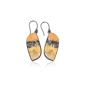 Pendientes Colgantes de Latón con Diseño Bohemio de Abeja y Jaspe para Mujer, Baño de Rodio Negro, Regalo de Moda para Bodas, Compromisos y Fiestas - Product Image 1