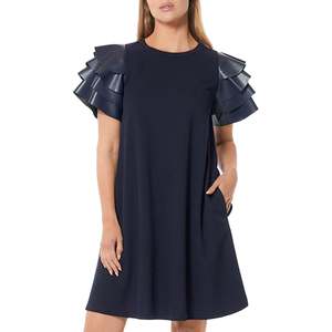 Abito Mini da Donna Gracia Blu Taglia XL in Ecopelle con Collo Alto, Vita Impero, Stampa Semplice in Raso, Stile Club - Product Image 1