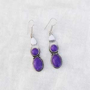Pendientes Colgantes de Charoita con Plata de Ley y Múltiples Piedras, Hechos a Mano, de Lujo, Estilo Boho, para Boda, Regalo para Mujer - Product Image 5
