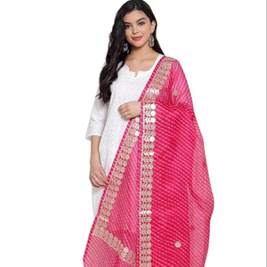 ผ้าฝ้ายงานฝีมือมาใหม่ leheriya gotta patti dupatta ดูแพตตาหนักด้วย Gota ใส่ทำงานและเสื้อผ้าแต่งงานแบบลาเตอร์ - Product Image 1