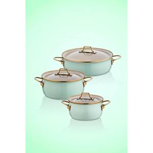 ชุดหม้อเคลือบวินเทจ EMY2402 6 ชิ้น สีเขียวอมฟ้า พร้อมฐานเคลือบกันติดและวัสดุภายในแบบแกรนิต - Product Image 3