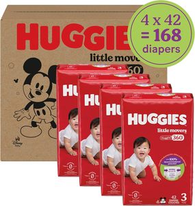 Pañales para Bebé Huggies Talla 3, Little Movers HuggFit 360 °   Pañales para Bebé con 360 unidades °   Cinturón elástico (16-28 lbs), 168 unidades (3 paquetes de 56) - Product Image 6