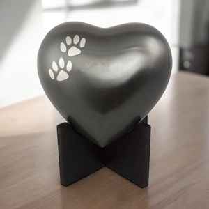 Personalized Heart Paw Print Memorial Cremation Pet Urn in <b>Slate</b> Loss Aluminium Funeral Urn with Brass Finish Urn - Product Image 4