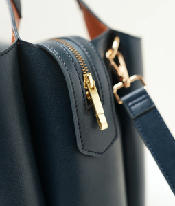 Sac à main en cuir véritable bleu marine pour femme, sac à bandoulière structuré, sacoche vintage, élégant sac de travail - Product Image 3