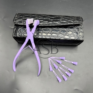 High Quality Purple Heavy-Duty Stainless <b>Steel</b> Tape Hair Extension Pliers <b>Silicon</b> Grip Clips Comb Hair Extension Tool Kit - Product Image 3
