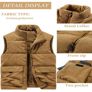 <b>Men</b> Outdoor Casual Stand Collar Padded <b>Vest</b> Coat Thick <b>Fleece</b> Lined Sleeveless Jacket Winter Warm Ribbed Quilted <b>Vest</b> - Product Image 6