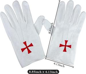 Guantes Masónicos Cruz de Caballero para Hombre, Guantes Masónicos de Algodón Blanco con Cruz Templaria Bordada, Accesorio de Insignia Masónica - Product Image 3