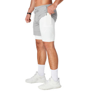 2 in 1 Gym Shorts Men Training Activewear with Inner Compression <b>Layer</b>, Elastic Waist & Custom Wholesale Manufacturing - Product Image 2