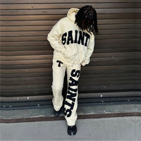 Ensemble de survêtements 2 pièces en coton respirant à séchage rapide avec logo personnalisé, pantalon de jogging évasé à capuche épais pour l'hiver, style streetwear