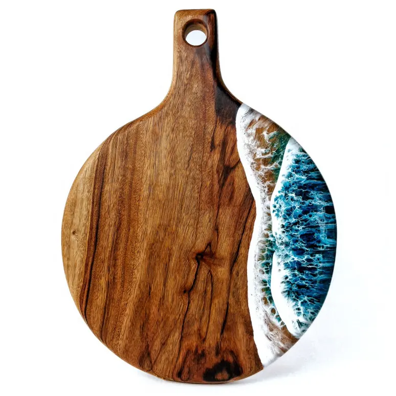Planche à découper en résine époxy bleue, finition vague océanique Design Unique produit de luxe Design bois bleu