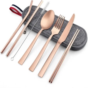 Juego de Cubiertos de acero inoxidable con acabado de cobre, juego de eventos de cumpleaños de compromiso de aniversario, cubiertos de lujo de oro rosa - Product Image 4