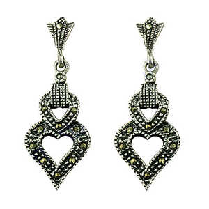 Pendientes de Plata 925 con Marcasita en Forma de Corazón para Mujer, Accesorio de Moda - Product Image 2