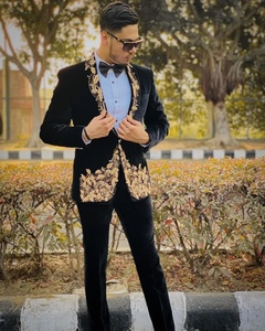 Esmoquin bordado de diseñador negro, traje de boda para padrinos, trajes completos, traje de esmoquin Formal para graduación - Product Image 1