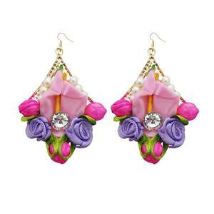 Kriaa <b>Fine</b> <b>Cuff</b> <b>Earrings</b> Austrian Stone Purple Floral Dangler 1313402B - Product Image 1