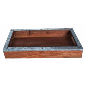 Plateau rectangulaire en bois fait main avec poignées en métal pour plateau de service en bois de manguier pour la maison et le restaurant en bois naturel d'Inde - Product Image 5