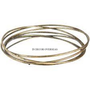 Silver Shiny Polished Round Shape Metal Framed <b>Mirror</b> Serving <b>Tray</b> Kitchenware Accessories <b>With</b> Gold Plated Designer Handles - Product Image 4