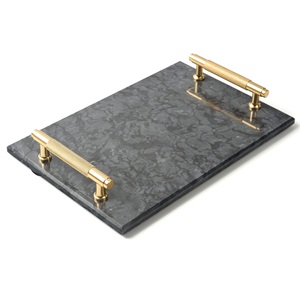 Plateau de service en marbre naturel de haute qualité avec poignée dorée Design classique Articles de fête Utilisez une pièce de conception simple au meilleur prix. - Product Image 2