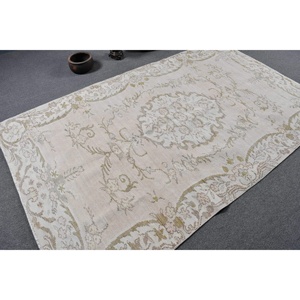 Traditional Beige Vintage Turkish <b>Rug</b> 5.2 X 8.6 ft Patchwork Design Wool Viscose Material Latex Backing for Entryway <b>Bedroom</b> - Product Image 2