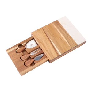 Tabla de Queso de Madera Natural, Tabla de Cortar y Picar de Cocina con Piedra de Mármol para Servir y Preparar Alimentos - Product Image 1