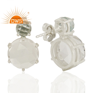 Pendientes de plata de ley con Topacio azul natural y Gema de cristal, joyería personalizada - Product Image 3