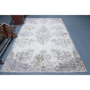 Tapis turc en laine patchwork 5,7x9,1 pi (175x278 cm) gris vintage persan avec envers en latex - Product Image 1