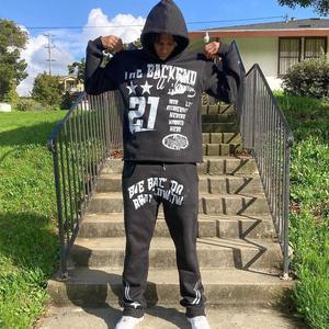 Mens Zip up Acid Wash Embroidery Distressed Sweat Suits Custom Tracksuits for Women Stacked Flared Sweatpants and Hoodies Set - Product Image 6