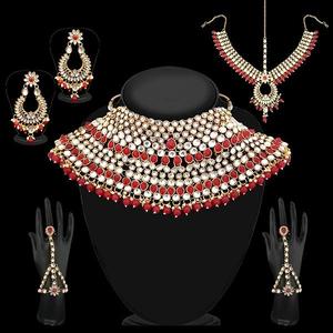 Tip Top Fashions 1002389A <b>Red</b> <b>Beads</b> Kundan Fine Jewelry Set Elegant Bridal Collection - Product Image 1