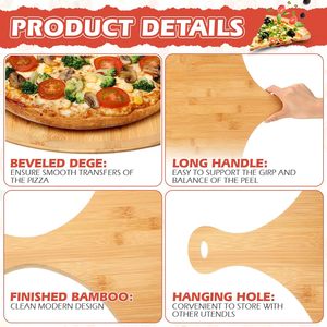 6 uds. Tabla de cortar de paleta de cáscara de Pizza de bambú con mango cómodo para cortar panes de Pizza queso fruta - Product Image 3