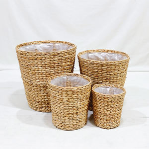 Artex Dong Thap Minimalist Multifunction Set of 4 Woven Water Hyacinth Cylindrical <b>Planter</b> Basket with <b>Liner</b> - Product Image 1