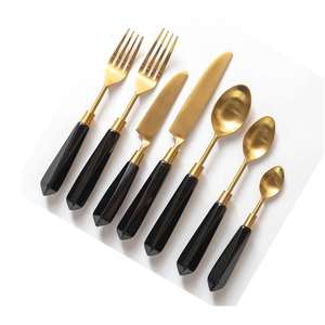 Eco-Friendly Luxury Tableware With Gold Striped Handles in Matte Gold American Style Stainless Steel Cutlery Set 5 Pcs - Product Image 2
