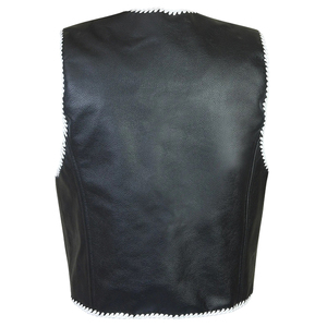Chaleco Formal de Verano para Hombre, Hecho a Mano, Sin Costuras, de Cuero Negro, con Cuello en V, Transpirable, con Cierre de Hebilla y Ribete Negro - Product Image 2