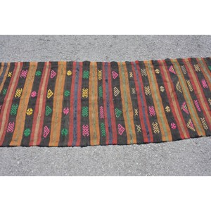 Tradicional negro 2,8X8 pies Vintage alfombra turca hecha a mano diseño de retazos de lana para cabecera rectángulo pasillo forma látex - Product Image 3