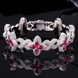 In Bulk 925 Silver Fully <b>Iced</b> <b>Out</b> VVS Moissanite Diamond Cuban Link <b>Chain</b> Bracelets Pink Lucky Clover for Women's Fine Jewelry - Product Image 1