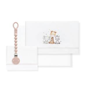 Parure de lit 3 pièces Jirafa Elefante avec porte-sucette, drap bébé 100% coton à motif tissé - Product Image 1