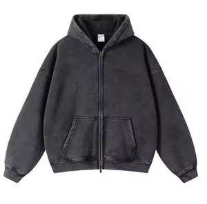 เสื้อฮู้ดดี้ผ้าเจอร์ซีย์บุซับในกันลม ทรงปกติ สำหรับผู้ชายและผู้หญิง ลวดลายพิมพ์แบบพัฟ โลโก้สั่งทำพิเศษ ล้างสีแบบ Acid Wash ซิปหน้า ผ้าเฟรนช์เทอร์รี่ 100% สำหรับฤดูหนาว - Product Image 4