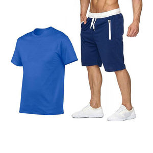 Vêtements de sport décontractés pour hommes en mélange polyester/coton, respirants, pour la course à pied et le jogging, col rond, couleur unie, été - Product Image 2