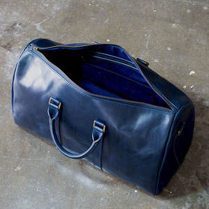 Sac à Main en Cuir - Blue Leather Luxury Duffel <b>Bag</b>, Classic Travel <b>Bag</b> with Premium <b>Gold</b> Accents for Men and <b>Women</b> - Product Image 5